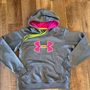 Under Armour Youth Hoodie in Charcoal with Pink and Lime Accents
